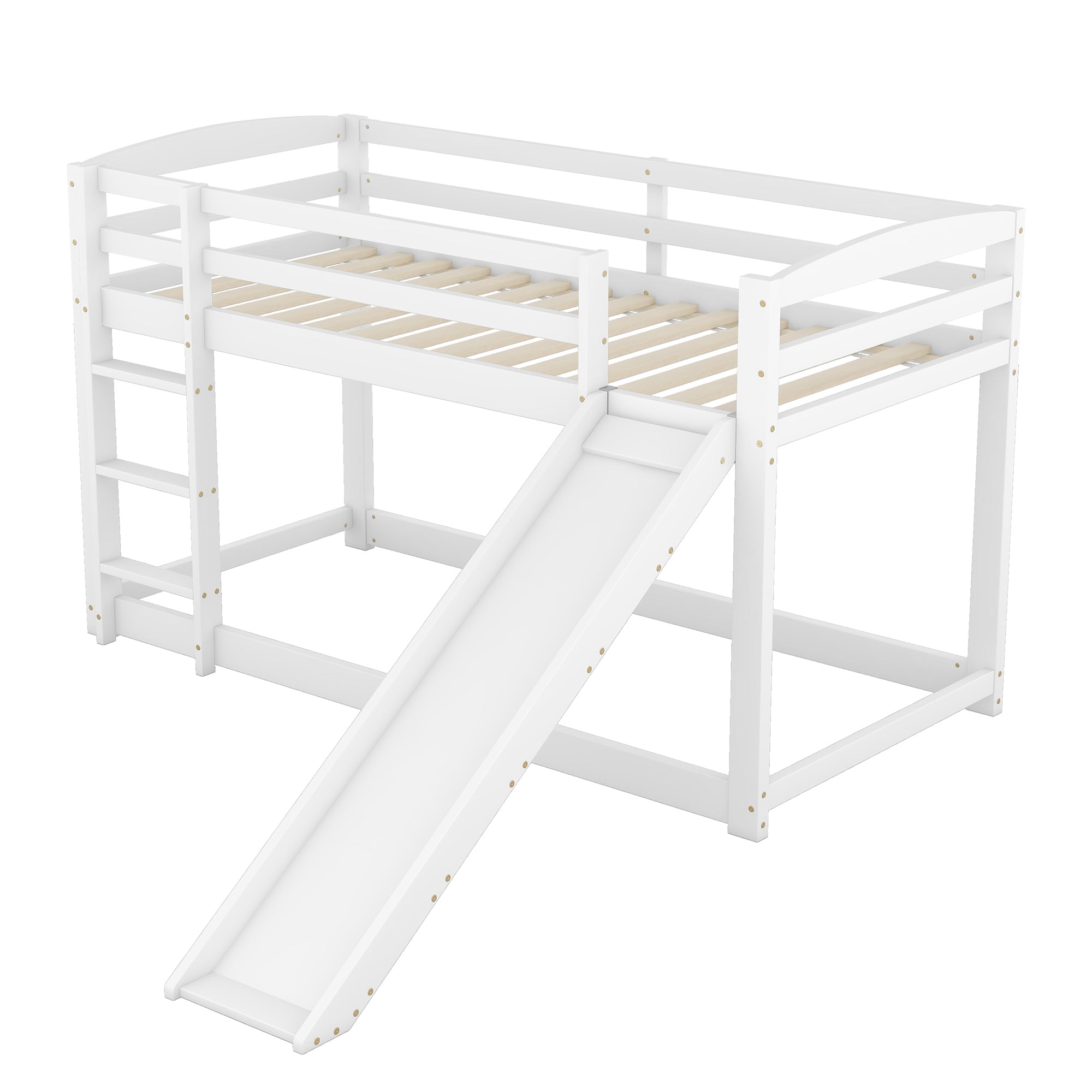 Bunk Bed 90x200cm with Slide, Solid Wood Frame for Kids & Teens, White