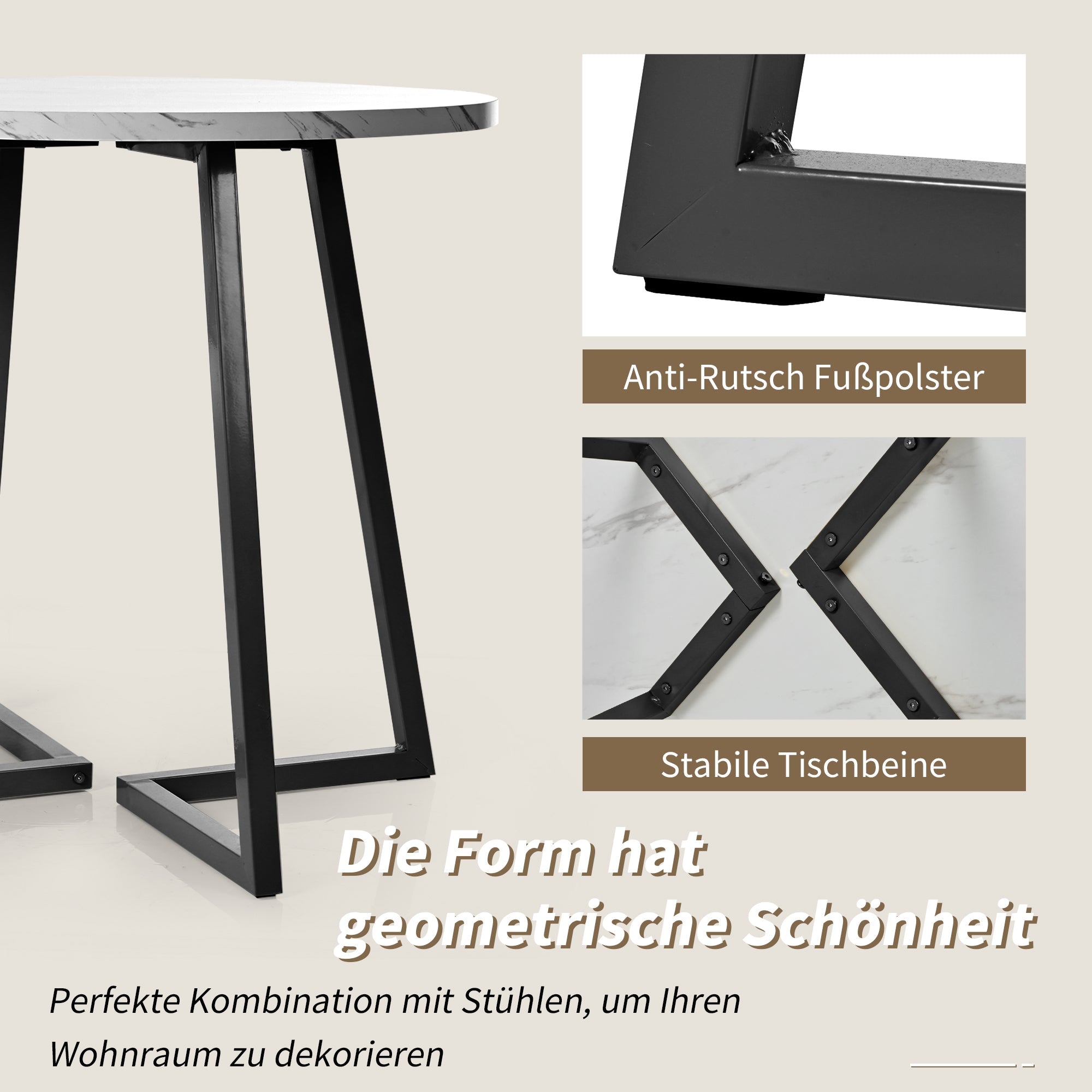 5-Piece Dining Set Round 80cm Table 4 Chairs Black Metal Legs White MDF Dark Grey Velvet