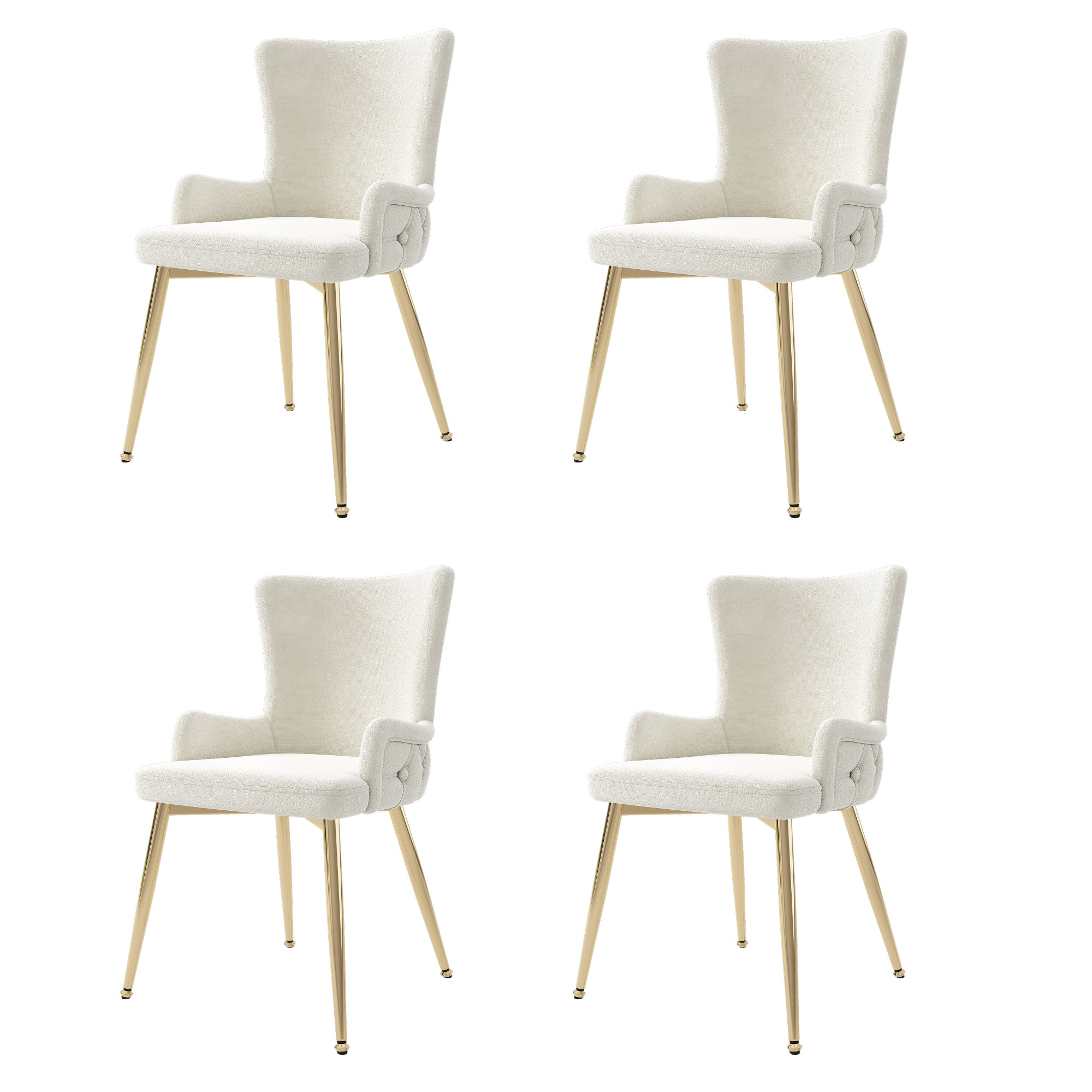Velvet Dining Chair Set of 4 Lounge Gold Metal Legs - Beige