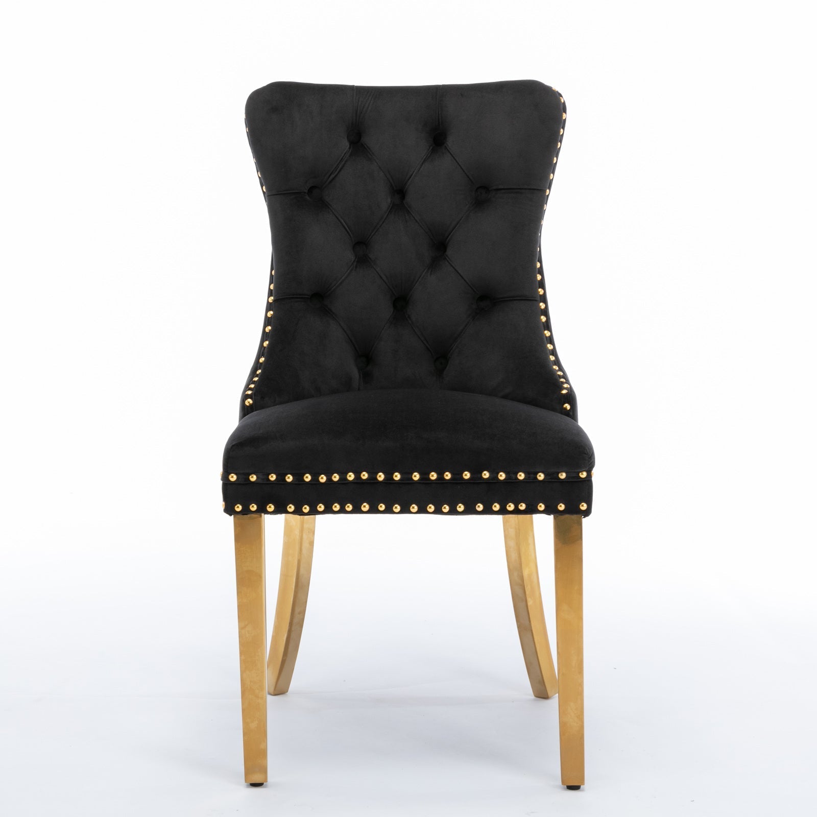 A&A Furniture Nikki Dining Chair Set of 2 Tufted Velvet Golden Steel Legs - Black and Gold