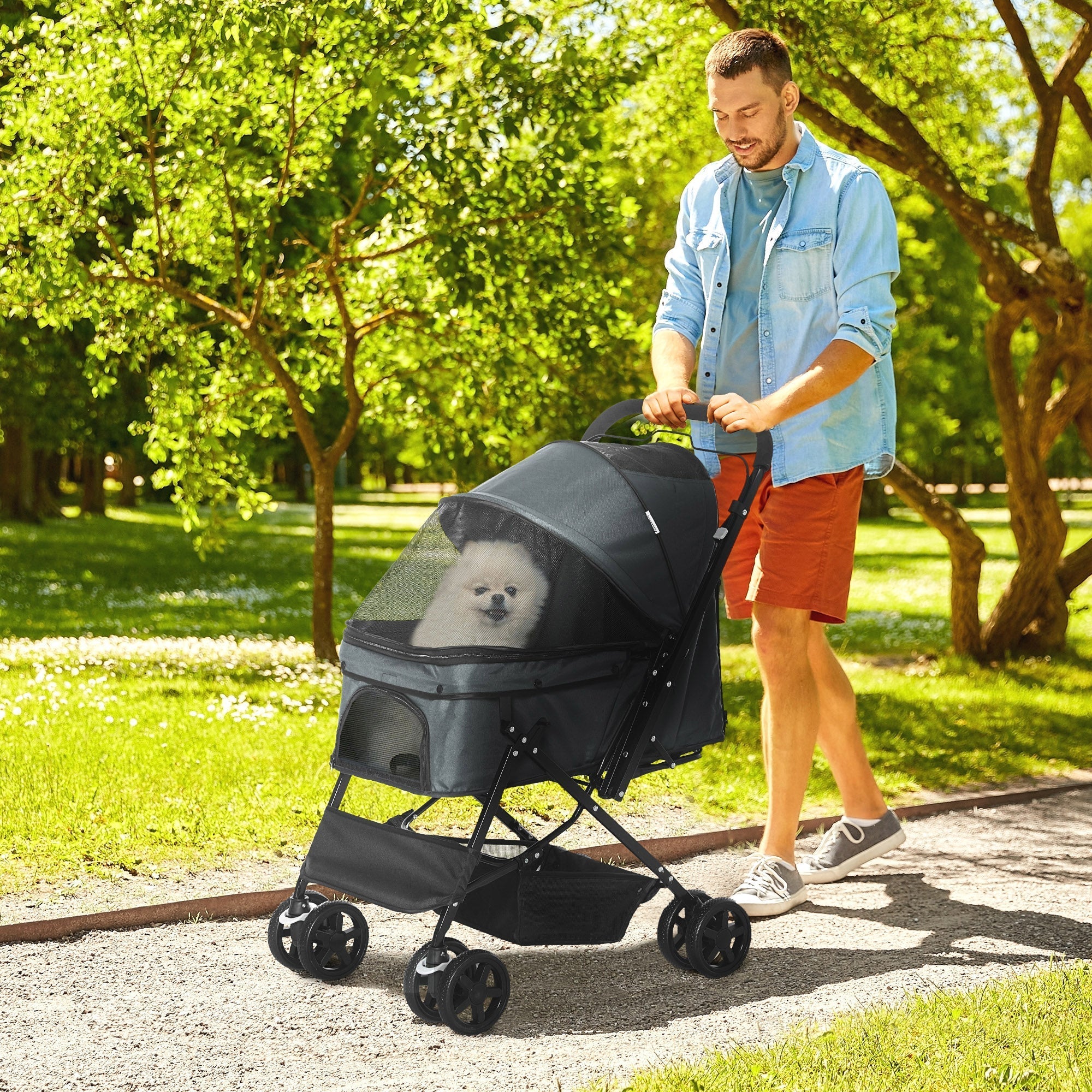 Dog Buggy, Pet Stroller for Small Dogs & Cats, Dark Grey Oxford