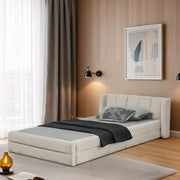 Single Bed 90x200cm Comfortable Headboard Chenille Beige