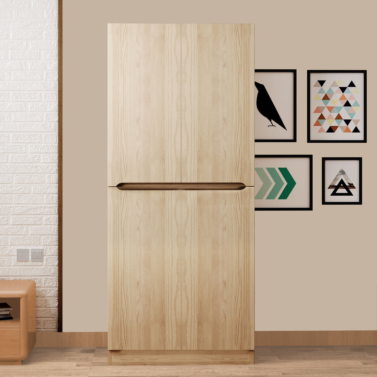 Wardrobe Double Door 70x40x170cm Storage Compartment, Wood Color