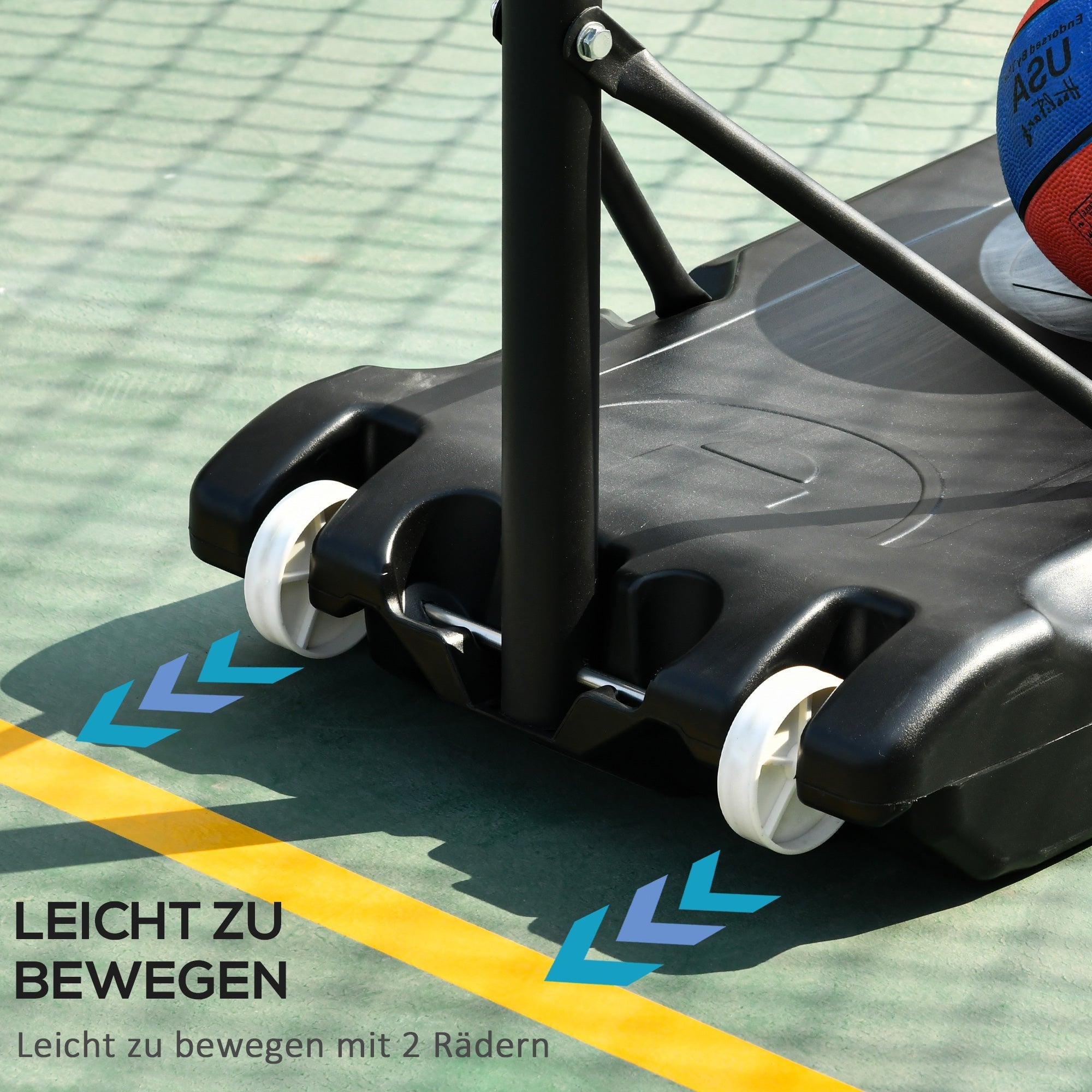 Outdoor-Basketballkorb, höhenverstellbarer Ständer mit Rollen, Schwarz