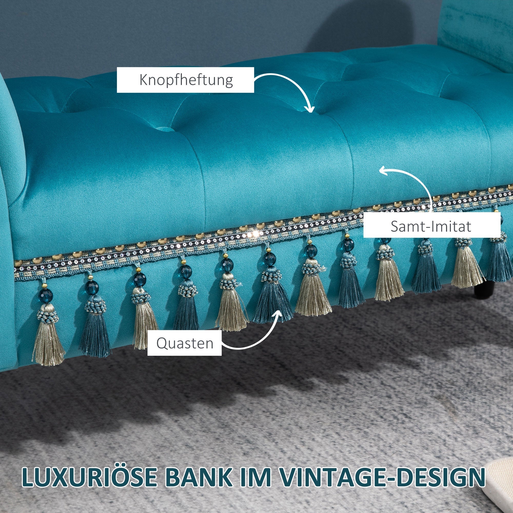 Bench Upholstered Stool, Polyester Foam, Blue