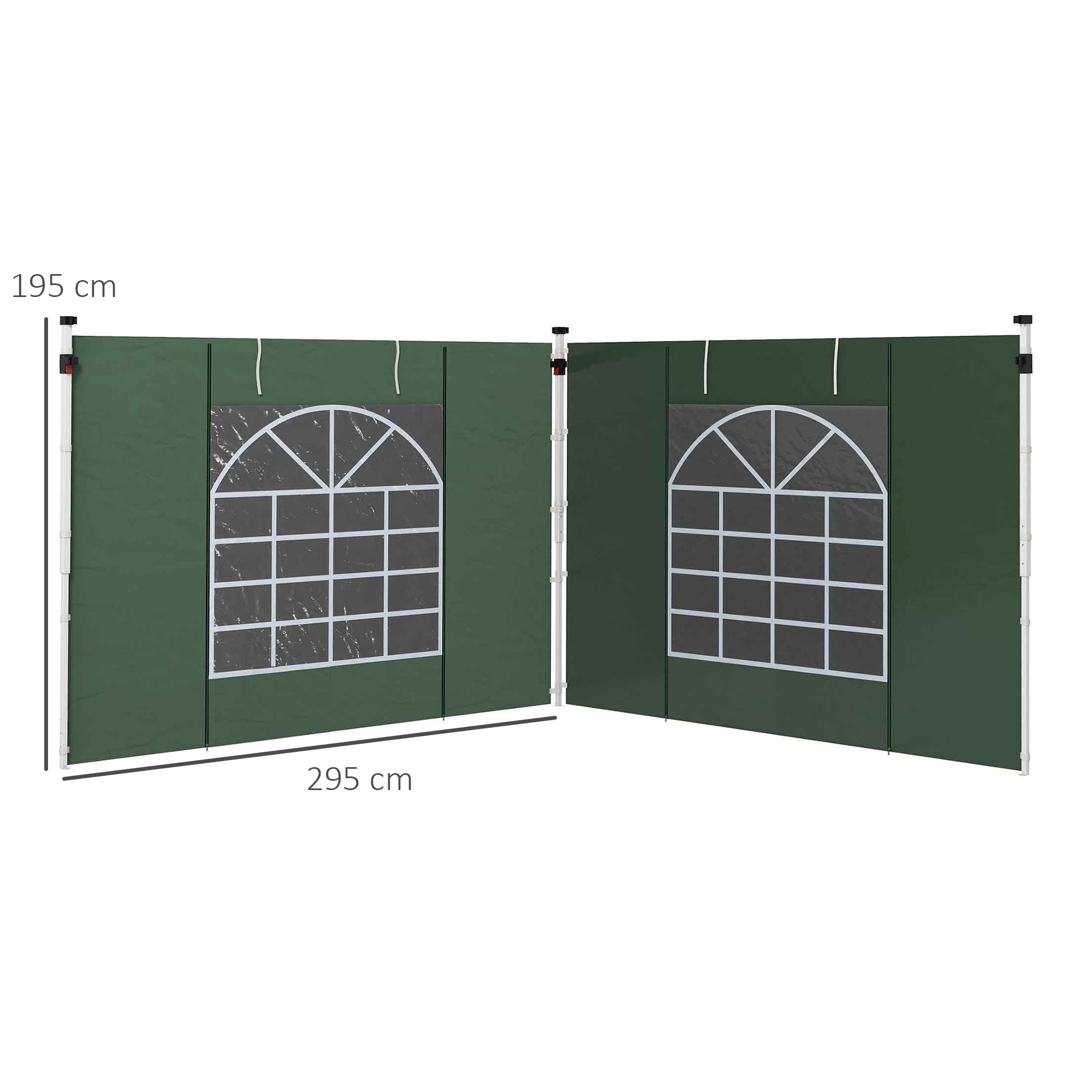 Gazebo Side Panels, 2 Piece with Window, Waterproof, Green Oxford Fabric