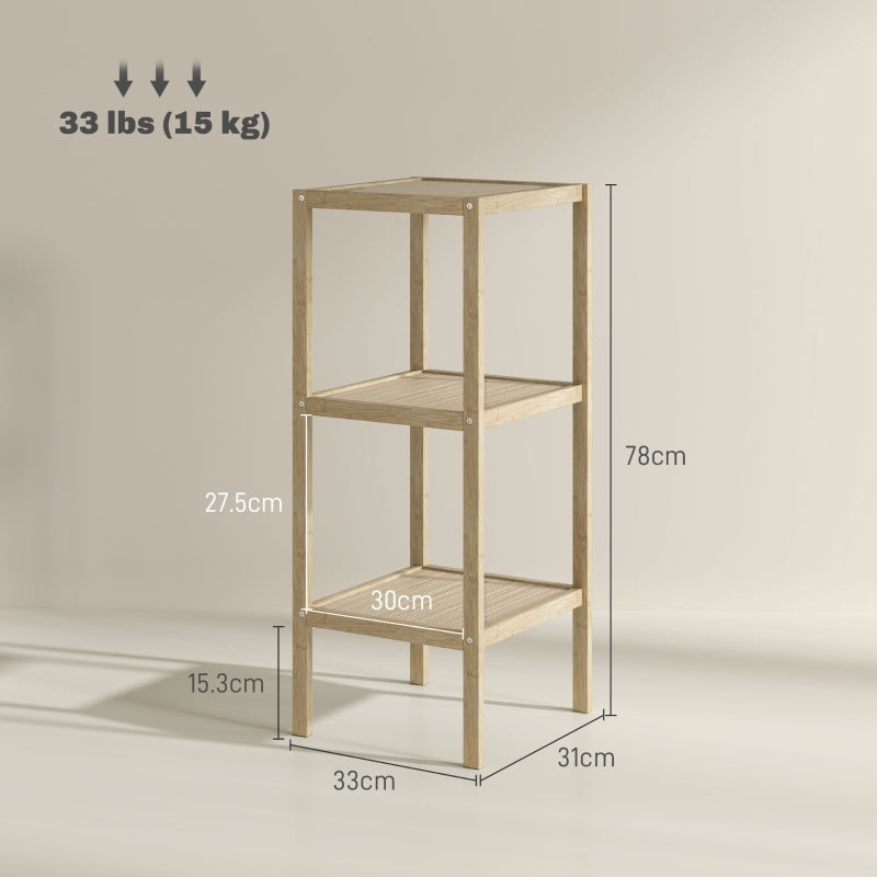 Three-Tier Bathroom Shelf Storage Unit - Natural Bamboo