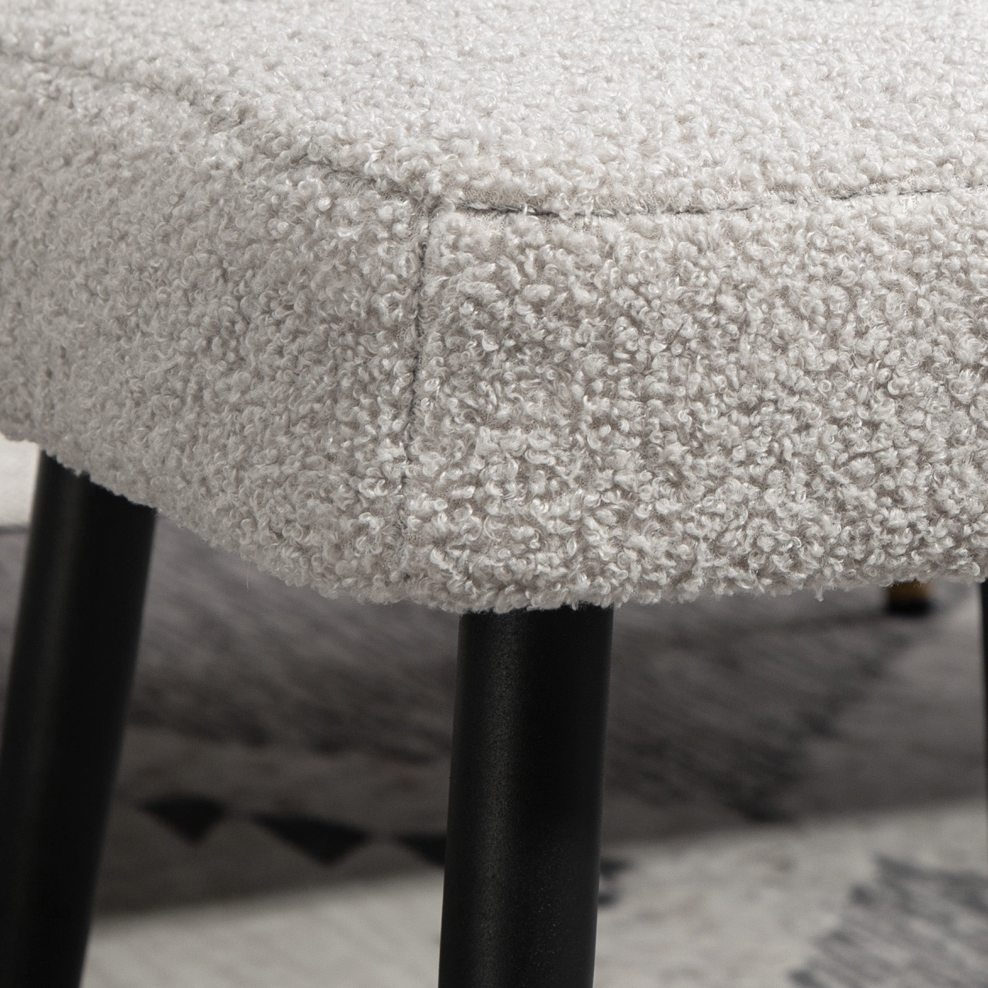 Square Footstool/Stool, Footrest Steel Legs, Cashmere Look Light Grey