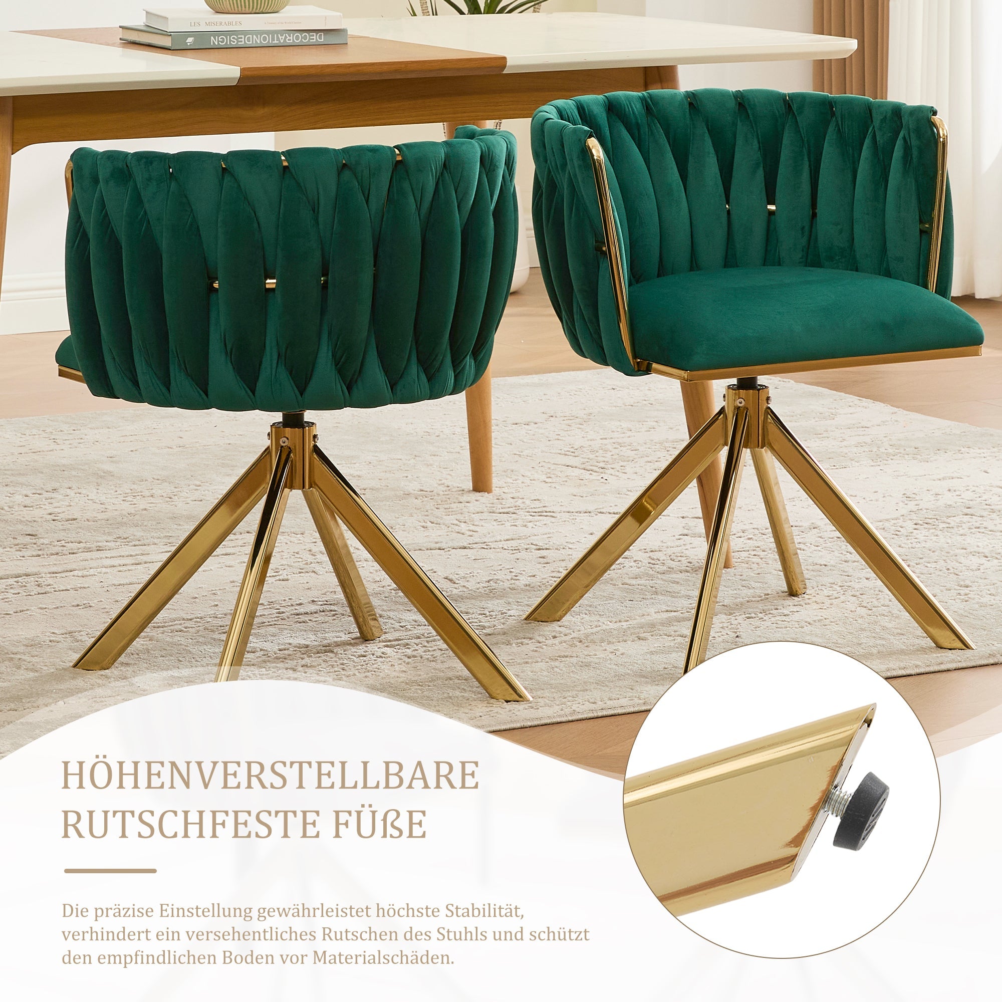 Velour Armchair, 180° Swivel, Ergonomic, Metal Frame