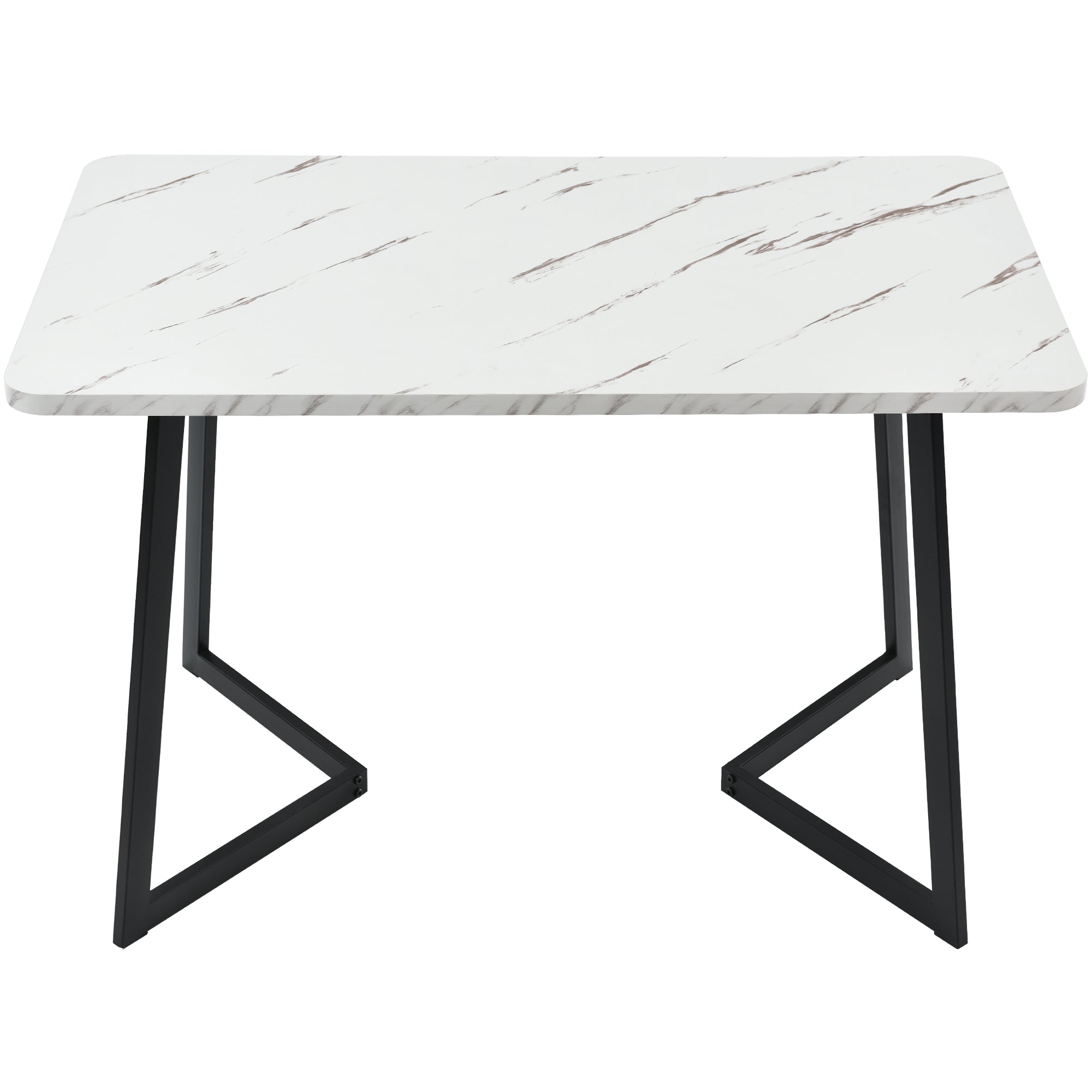 Dining Table, Metal Frame Rectangular Modern Marble Pattern Kitchen Table with Metal Legs, Black/White