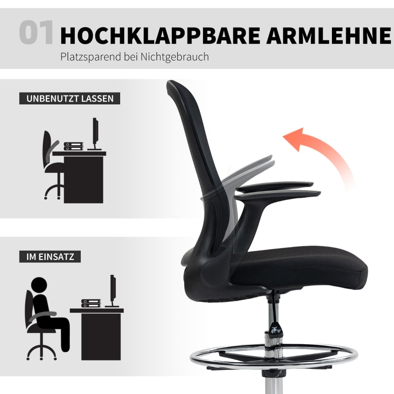 Office Chair Height-Adjustable Foot Ring Lumbar Support - Black