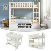 Children's Loft Bed 90x200cm with Fold-down Tabletop and Integrated Shoe Rack, White