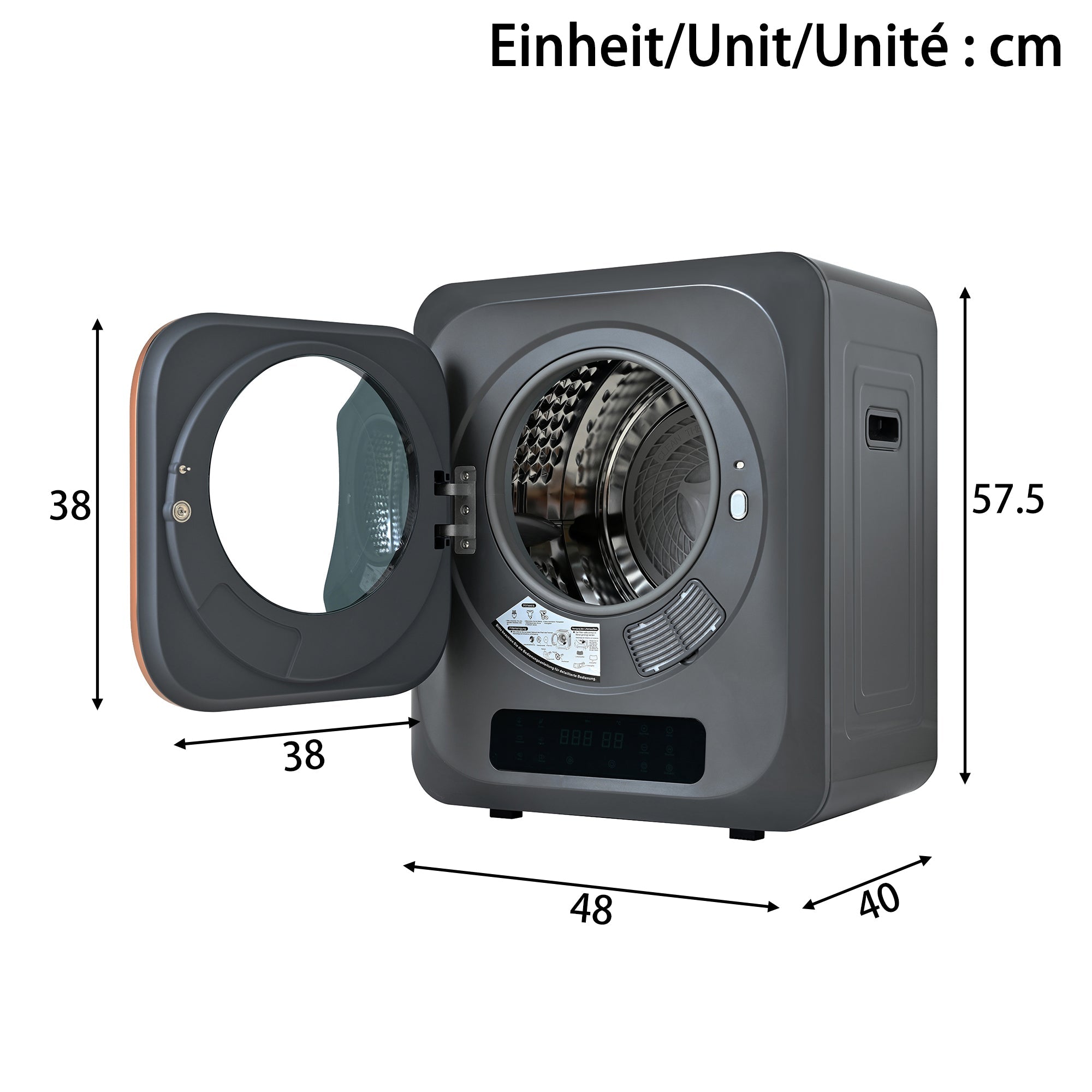 Exhaust Gas Dryer 3kg (Up to 4kg) 850W 6 Programs Overheat Protection, Stainless Steel