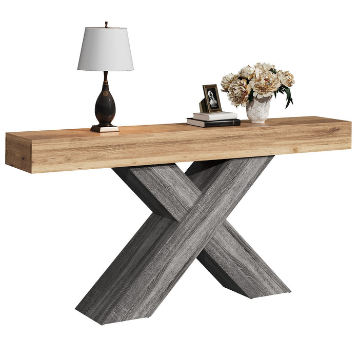 Console Table with X-shaped Legs, Narrow Design for Hallway and Living Room, Wood Look Chipboard