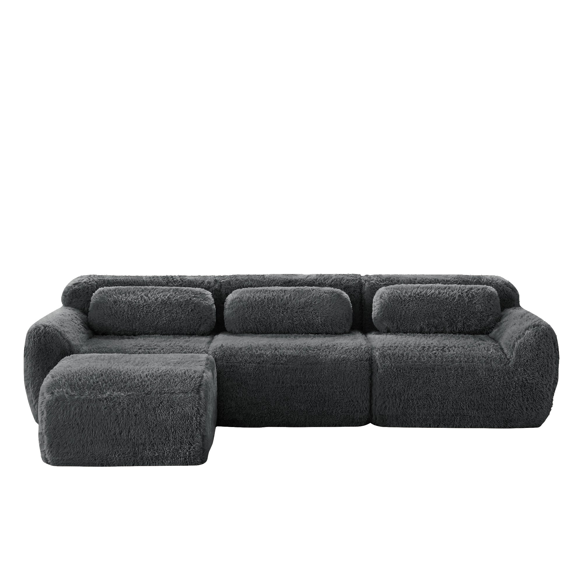L-shaped Modular Sofa Frameless Deep No Assembly - Plush Fabric Grey