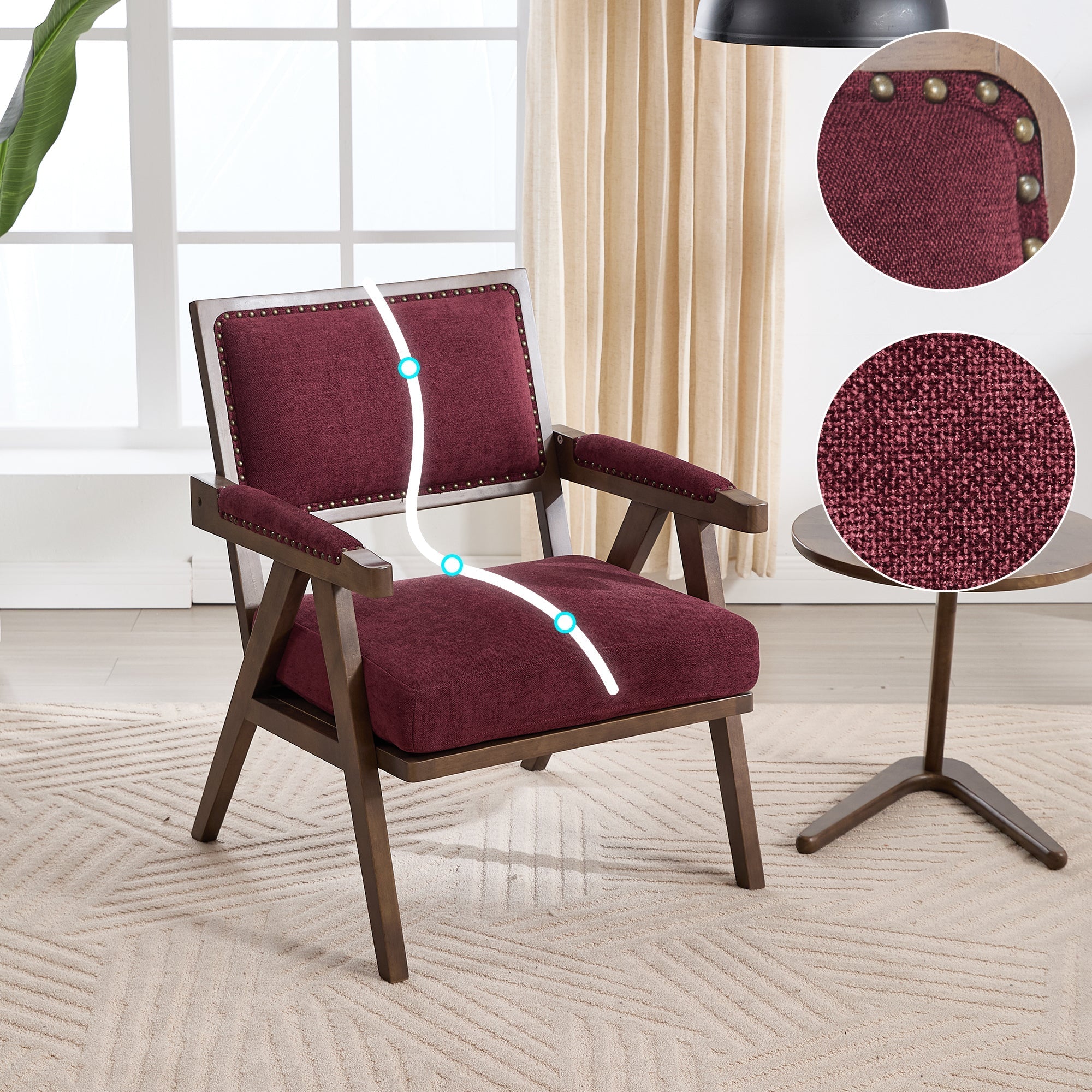 Mid-century Lounge Chair, Single Armchair Upholstered Wooden Frame, Fabric