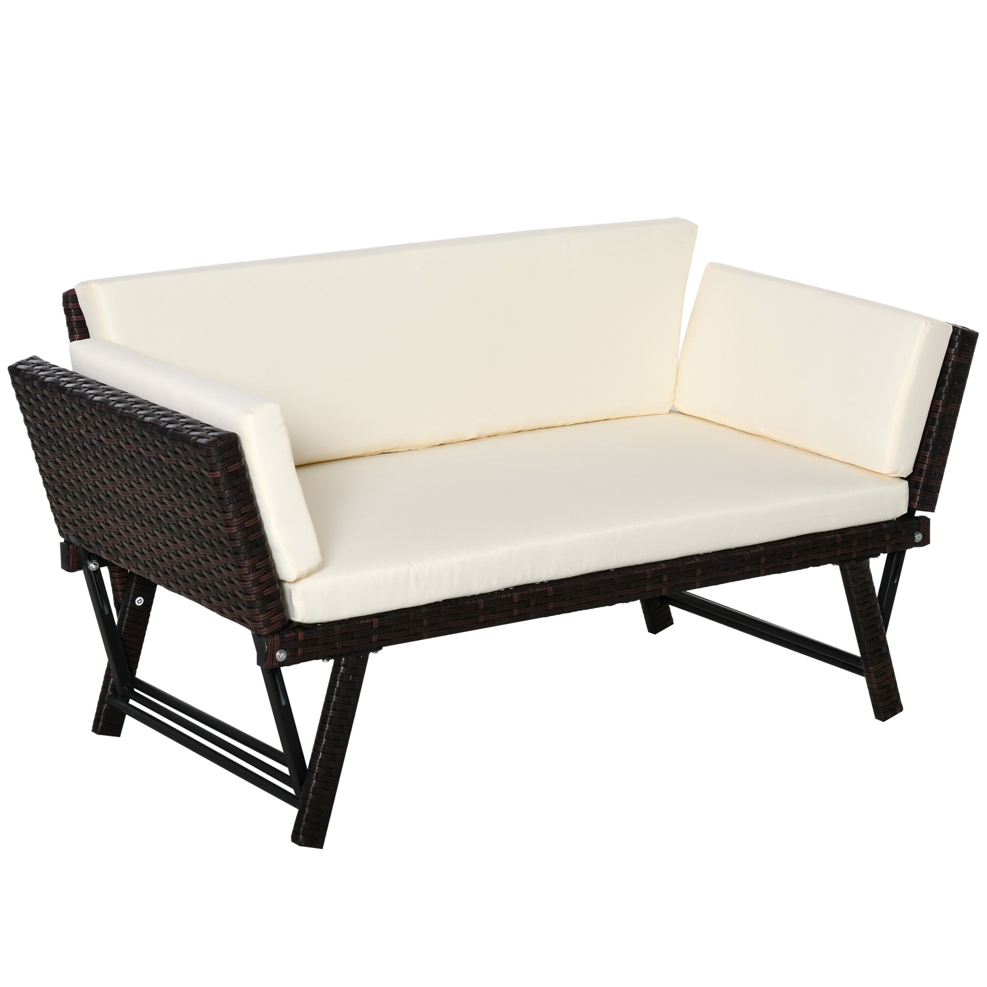 Polyrattan 2-Seater Folding Lounge Sofa with Armrests, Steel Brown