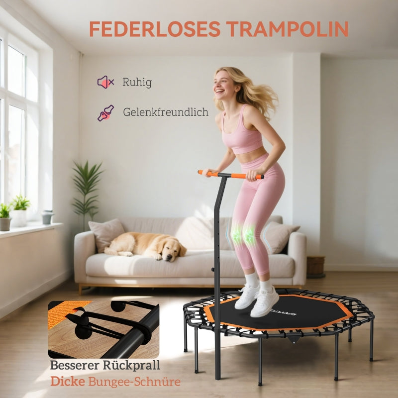 Fitness Trampoline Adjustable Handlebar Stable Indoor - Steel Orange