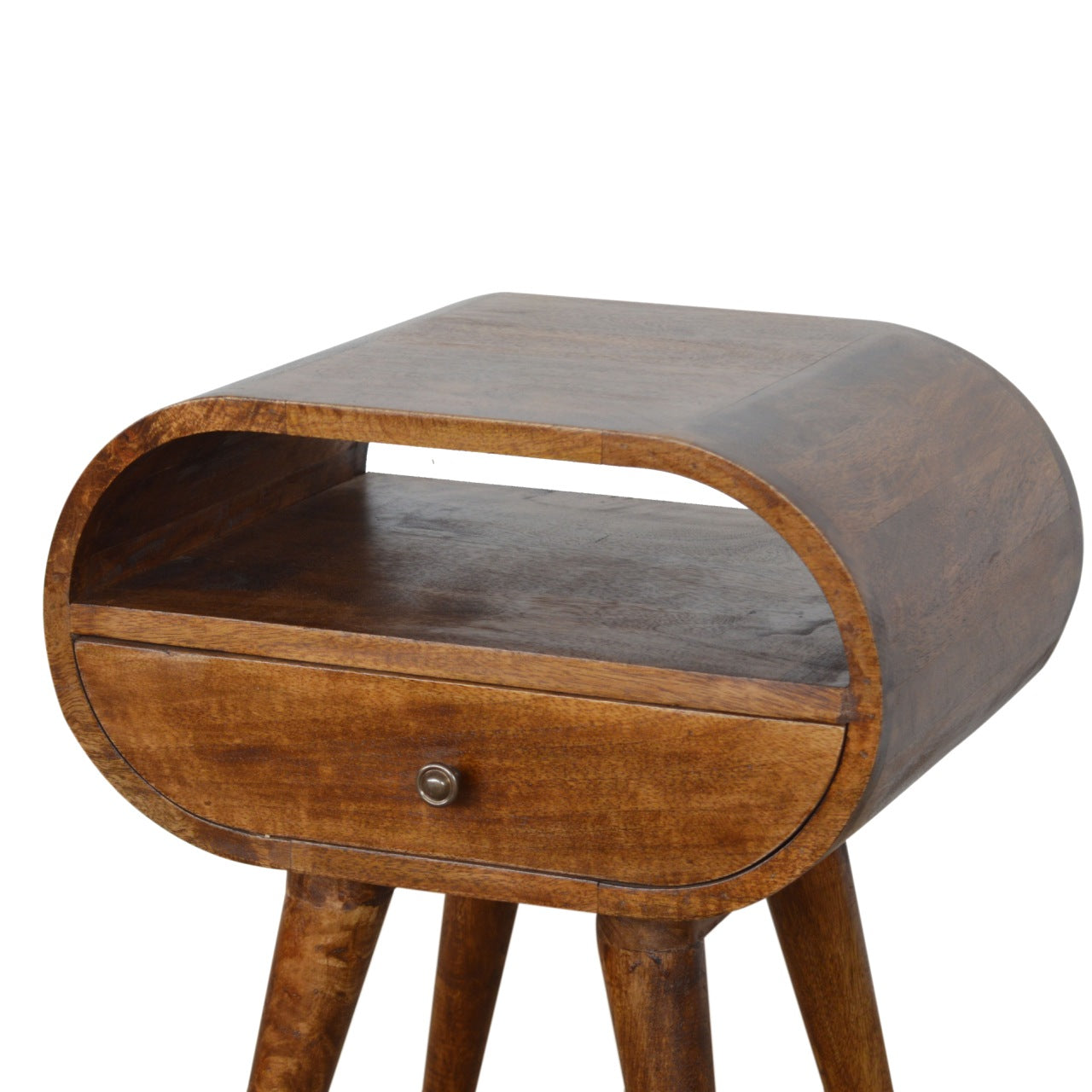 Solid Wood Nightstand, 1 Drawer 1 Open Slot, Chestnut Brown