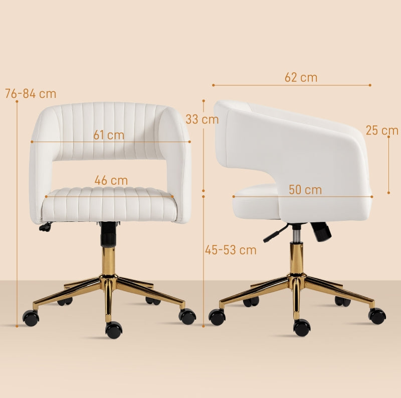 Desk Chair Rolling Height-Adjustable Tilt Function - Velvet Cream White