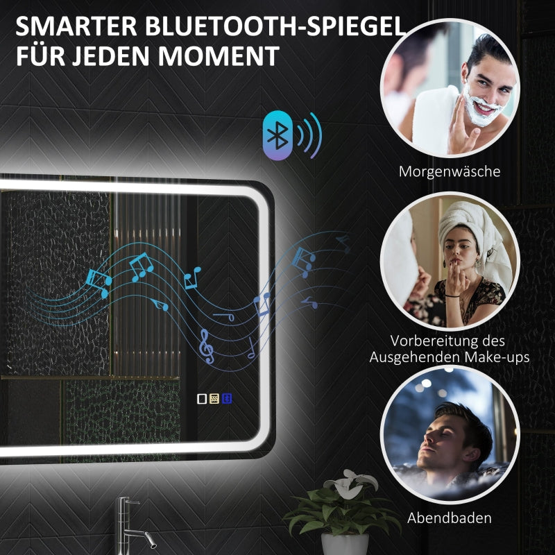 Badezimmerspiegel mit Beleuchtung, LED, Bluetooth, Anti-Beschlag, Silber