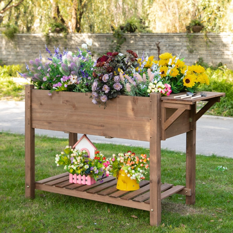Raised Bed Planter, 8 Grids & Foldable Shelf, Solid Wood, Brown
