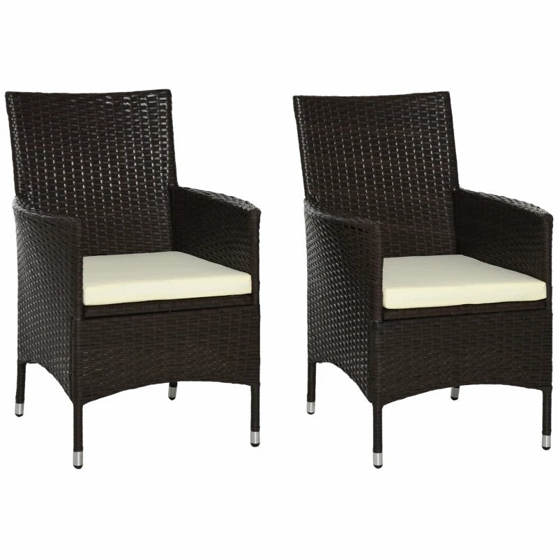 2 Pieces Outdoor Dining Chairs Set with Cushion, High Back PE Rattan Coffee