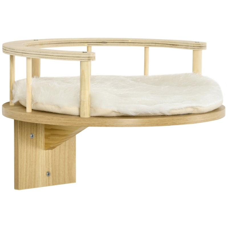 Katzenbett, Wandmontage mit Kissen, Eiche und Cremeweiß