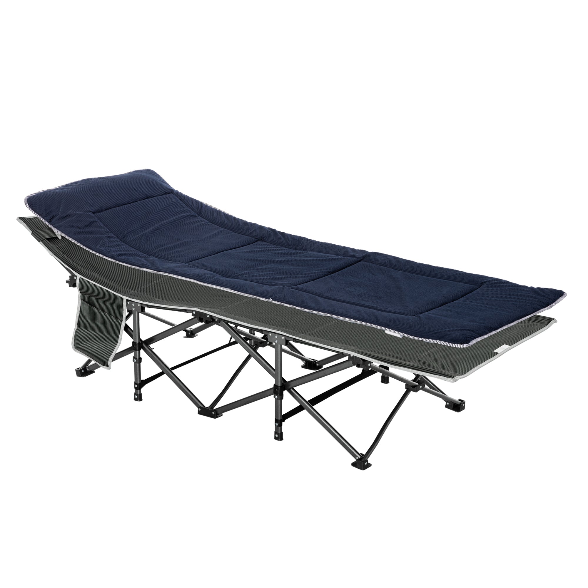 Folding Camping Bed, Portable Guest Bed with Pillow & Side Pocket 150kg, Oxford Dark Blue/Grey