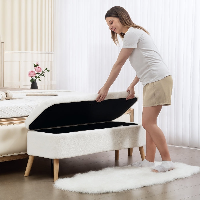 Storage Ottoman 65L Storage 120x42x45cm - Fleece Cream White