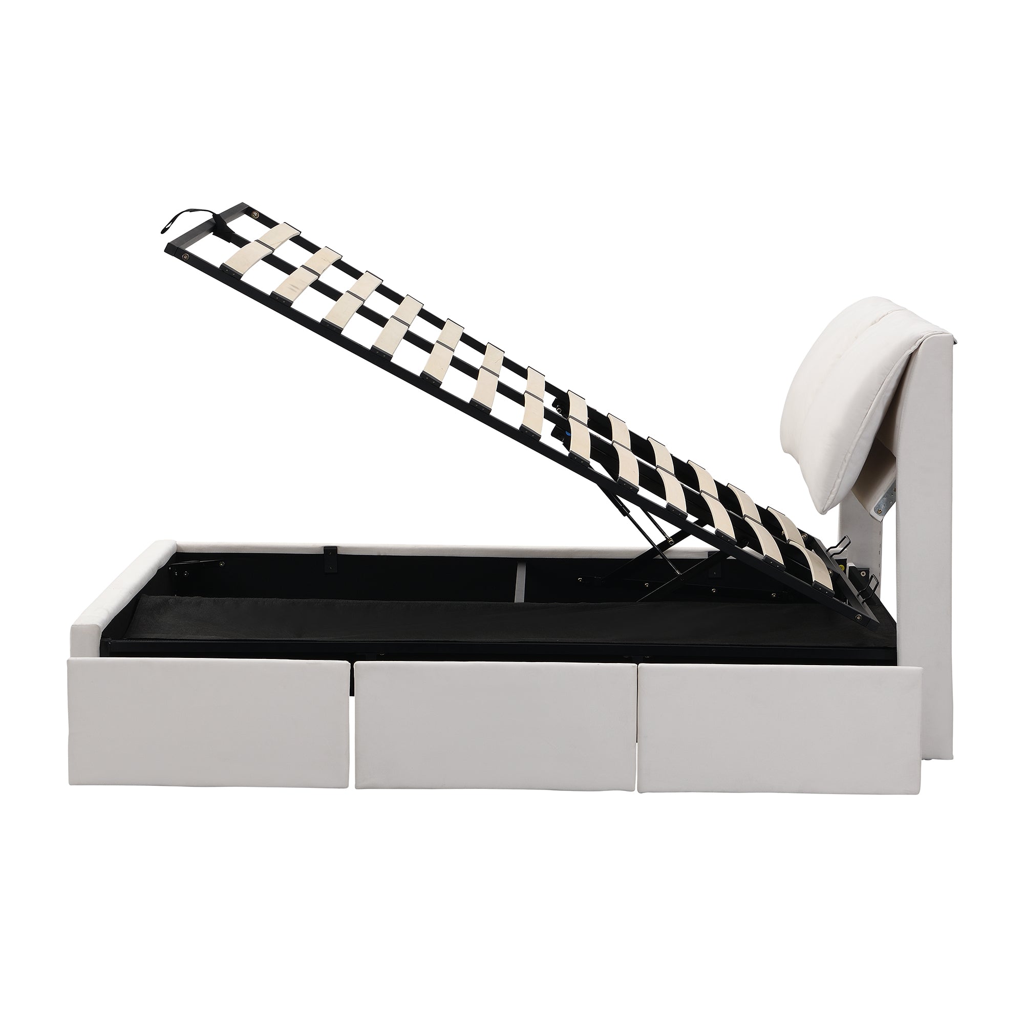Elephant-Ear Ottoman Storage Bed with Drawers and Adjustable Headboard, White