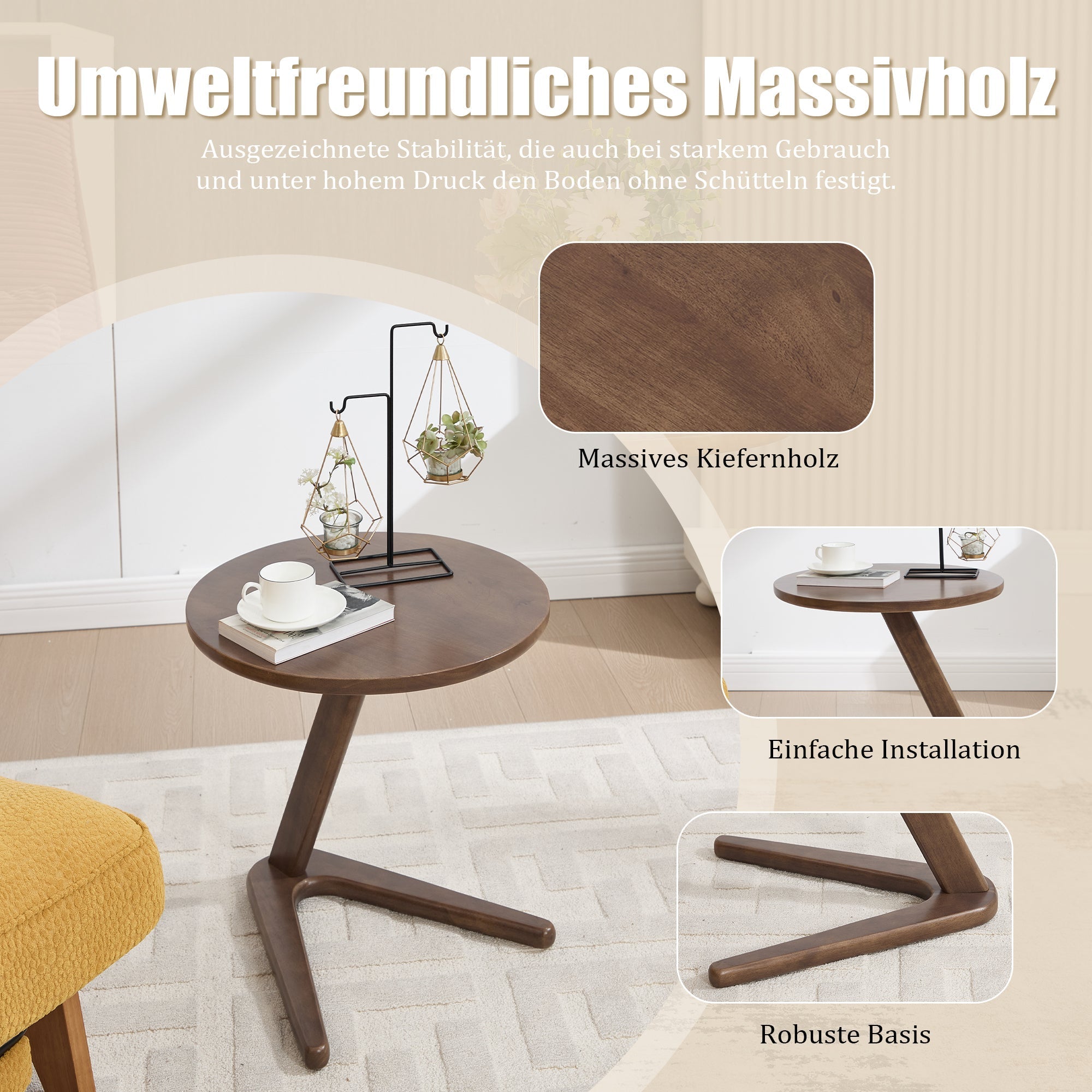 Modern Minimalist Round Side Table, Solid Wood Sofa/TV Table, Wooden
