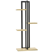 4-Tier Plant Stand, Adjustable 110cm High, Indoor Outdoor, Wood Black+Natural Wood