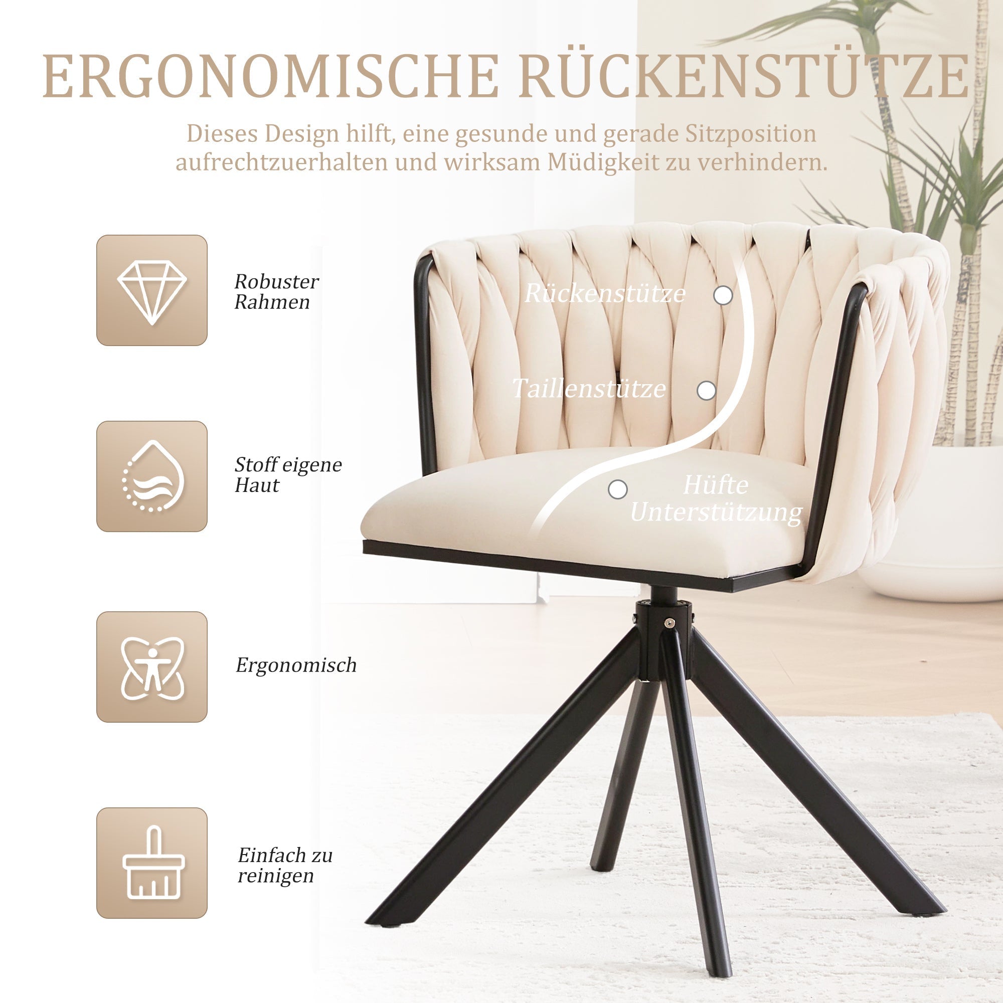 Velour Armchair | 180° Swivel Ergonomic Metal Frame | Set of 2, Velour