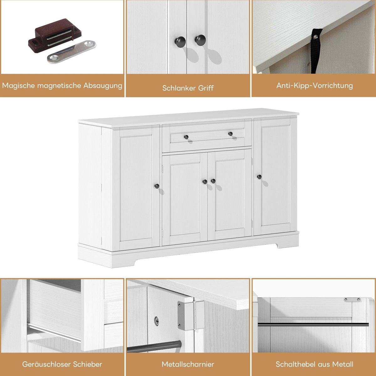 Multifunctional Buffet 138cm Sideboard Drawer Adjustable Shelves