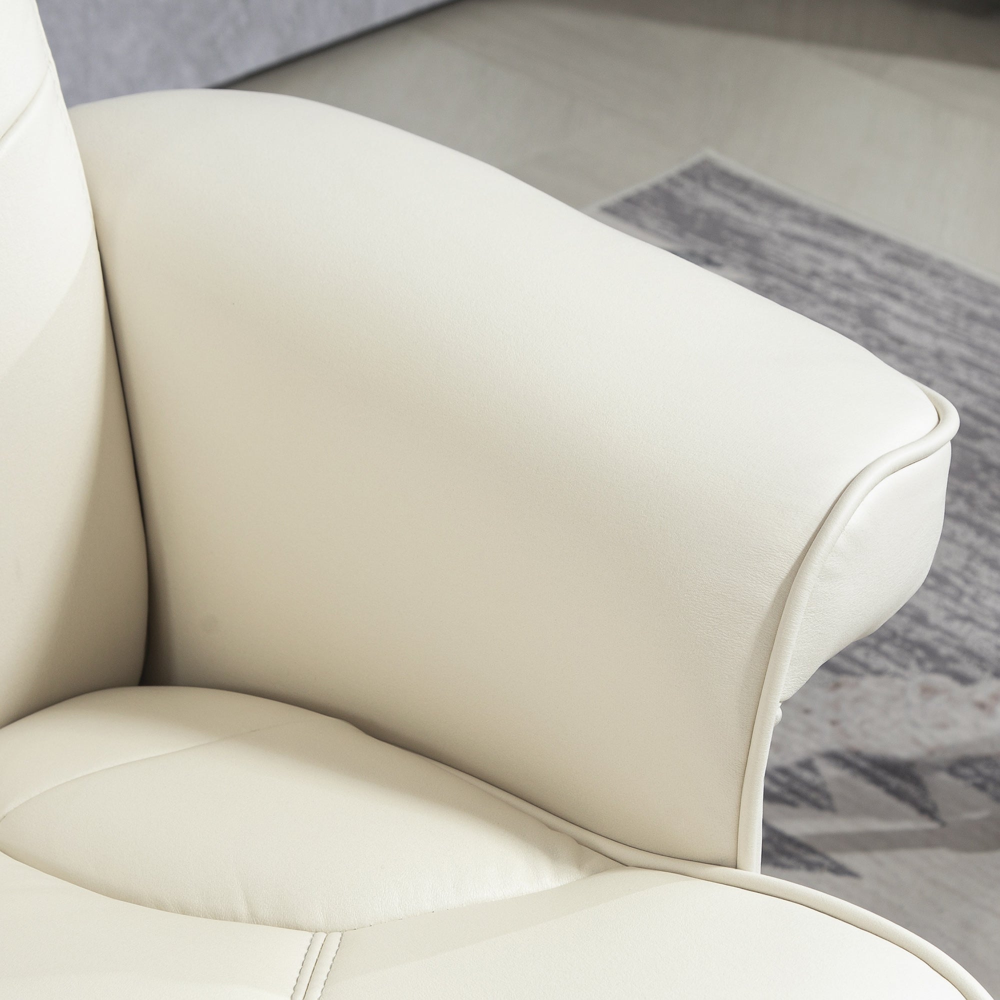 Recliner with Footstool, Upholstered Rocking Adjustable Backrest, Faux Leather Cream White