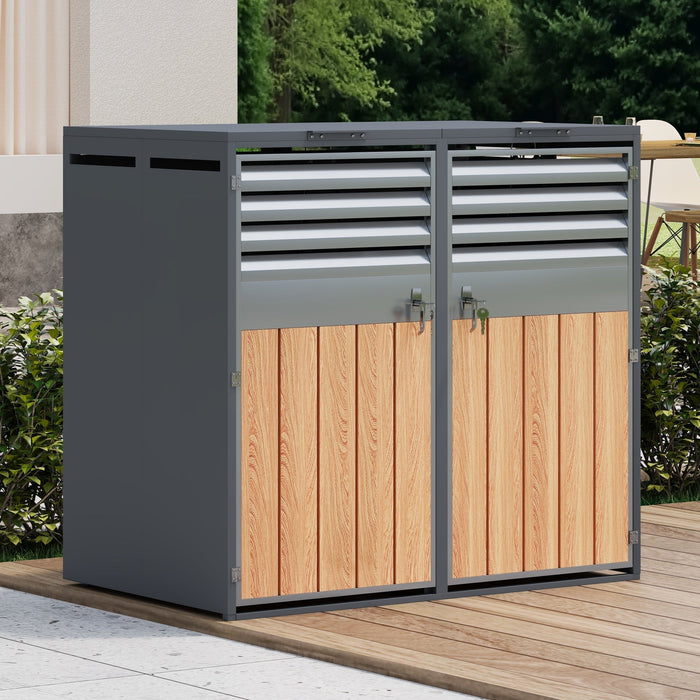 Bin Storage Box with Hinged Lid, Louvered Ventilation and Two Doors, Lockable Plastic
