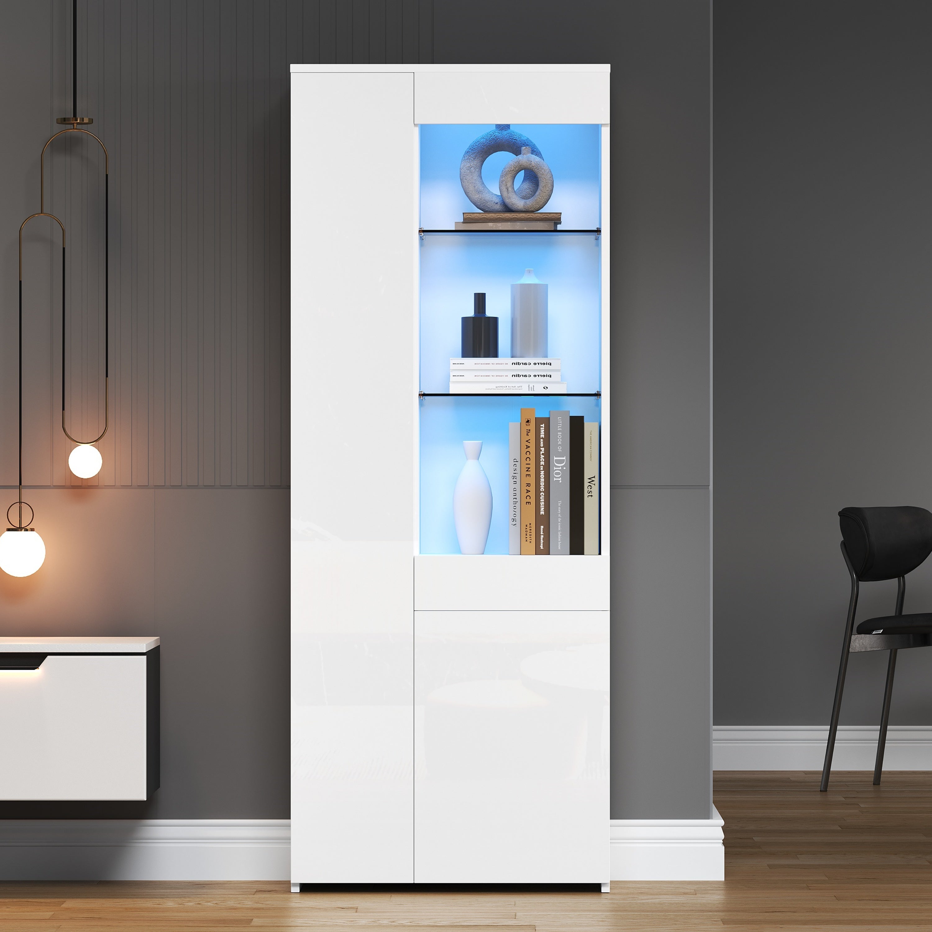 Display Cabinet 70x35x180cm LED Glass High-Gloss