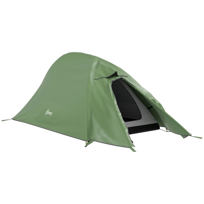 Double Layer Camping Tent, 1-2 Man Backpacking, 2000mm Waterproof, Green