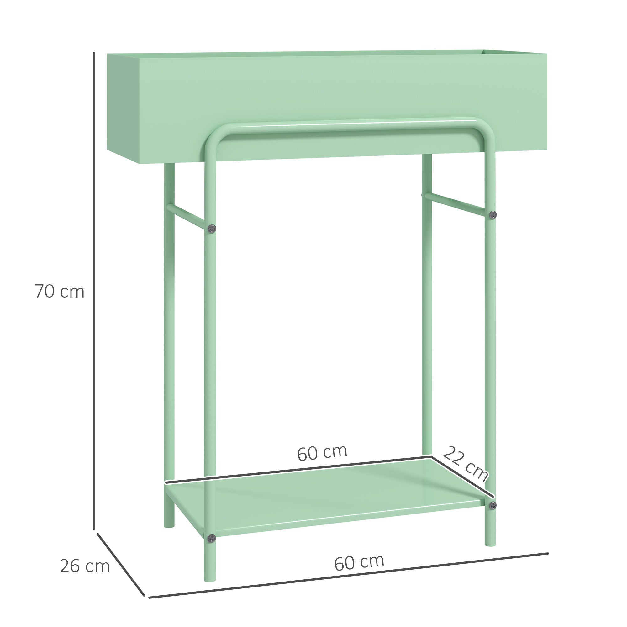 2 Tier Plant Stand with Drain Holes, Floor-standing, Indoor Outdoor Metal, Green