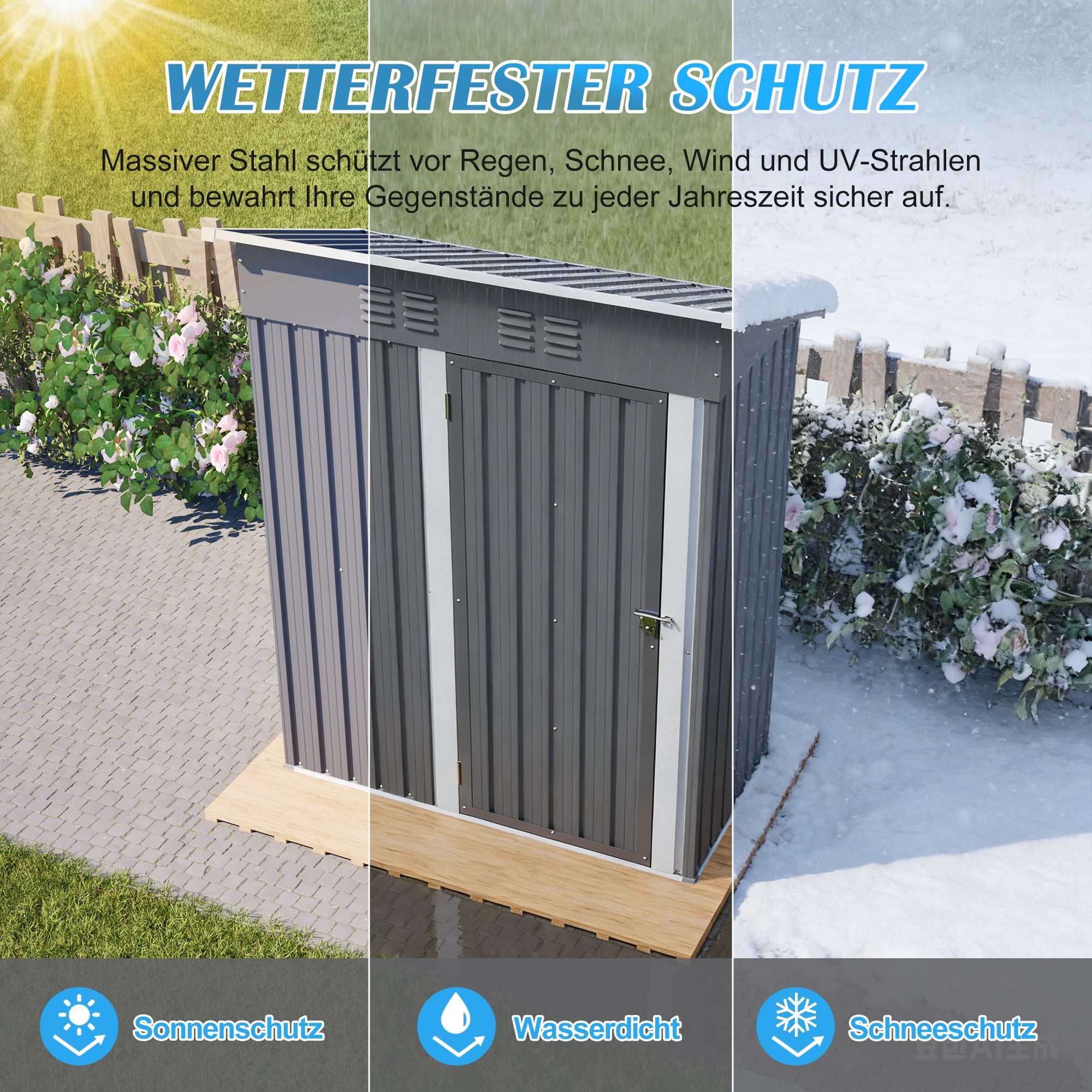 Garden Shed Flat Roof Lockable 152x84x182 cm - Dark Grey