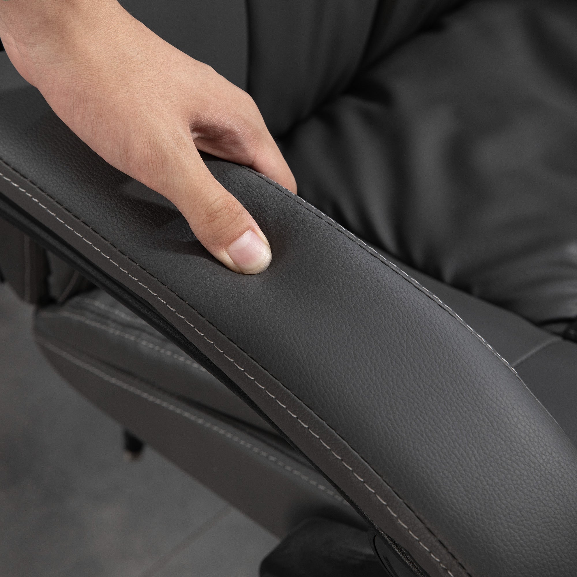Office Chair Executive Swivel Height Adjustable Footrest Headrest Reclining Massage Dark Grey Faux Leather