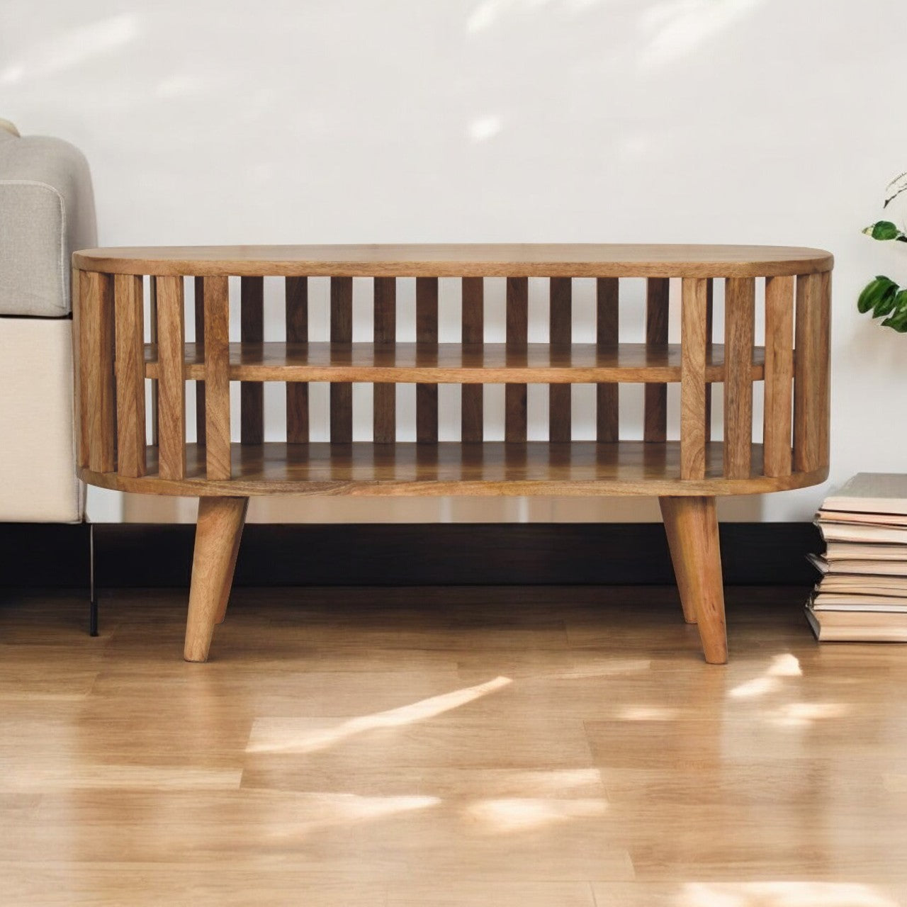 Mini Ariella Media Unit, Solid Mango Wood, Oak-ish Finish