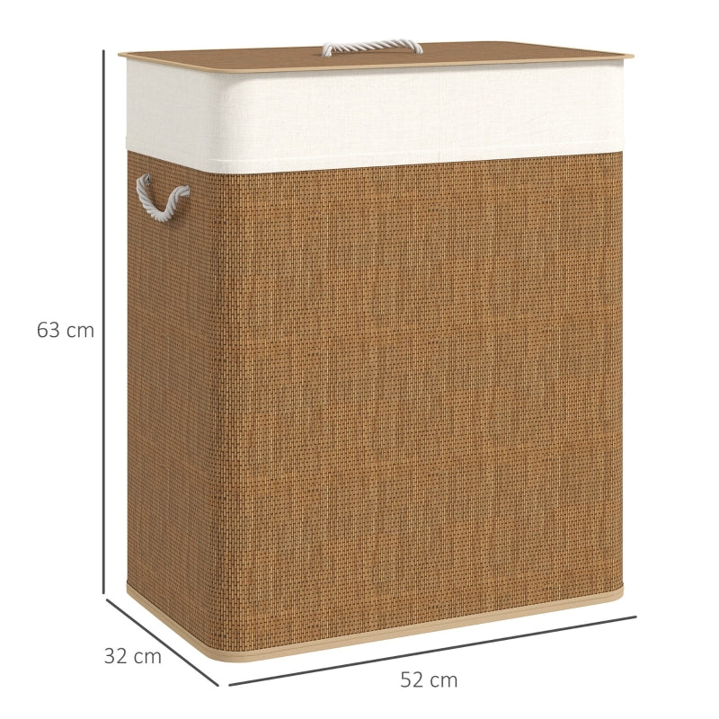 Bamboo Laundry Basket 100L with Rope Handles, Brown