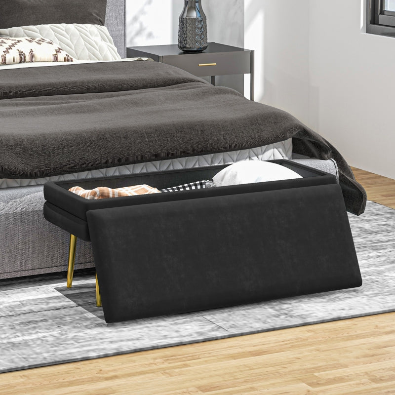 Bench Upholstered with Storage, Velvet Look, Black