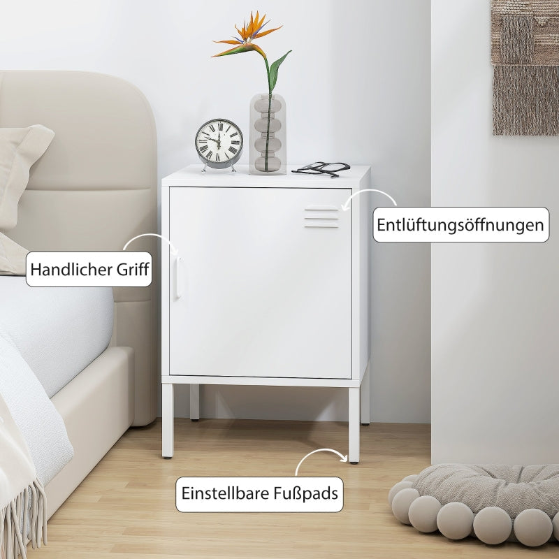 Steel Bedside Table Adjustable Shelf - White