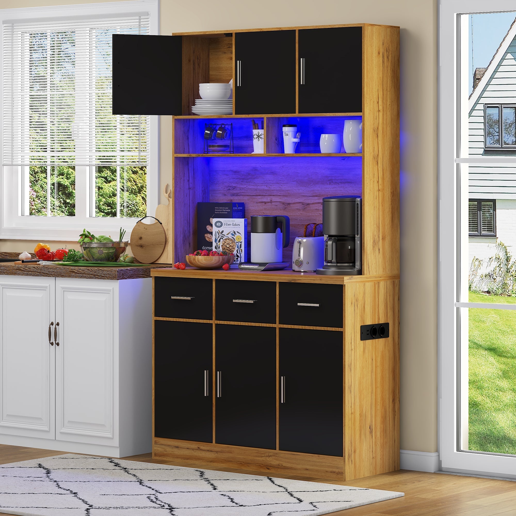 Multifunctional Buffet 100x40x180cm with LED, App Control, Drawers & Power Outlets