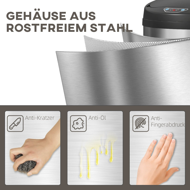 Sensor Waste Bin 50L Touchless Soft-Close Stainless Steel Silver