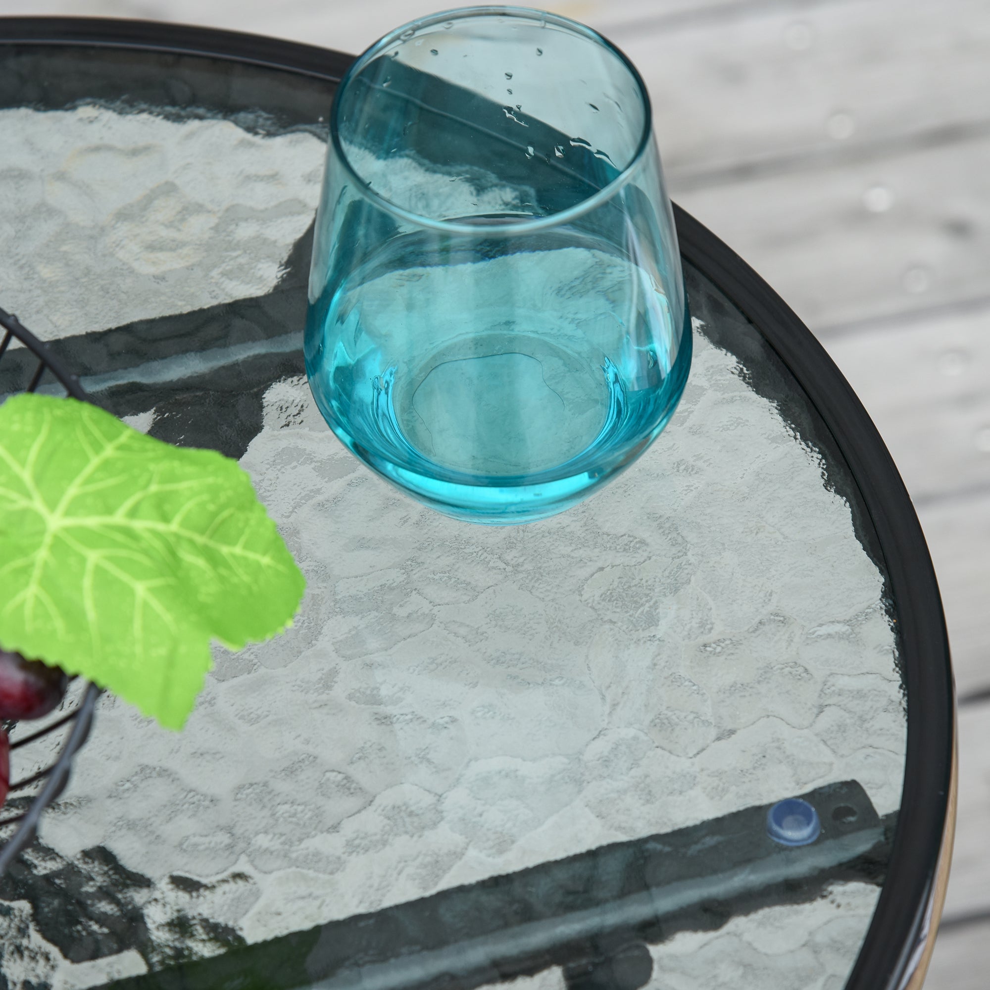 Round Side Table Folding Garden Table Glass Top Ø45cm Metal, Black