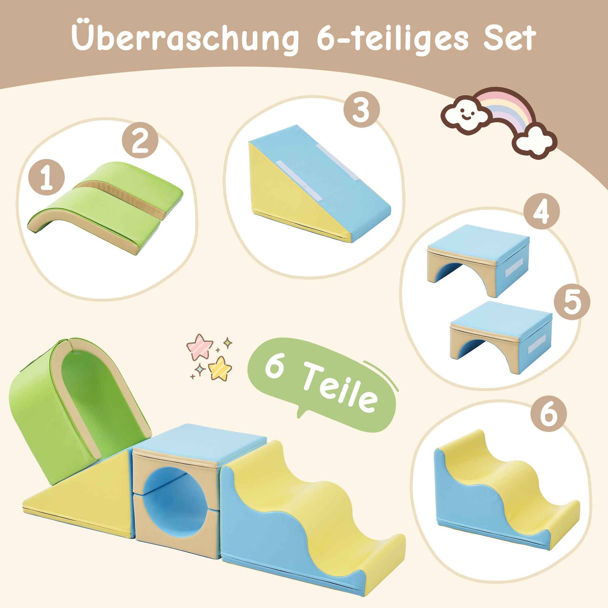 6-in-1 foam building blocks: creative play, crawling, sliding, colorful